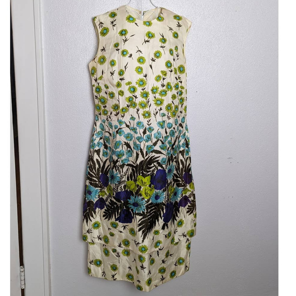 Vintage Rare  1950s Floral Layered Sheath Dress L